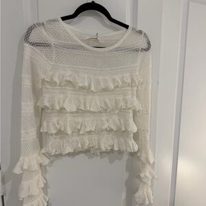 Anthropologie White Ruffle Lace Top